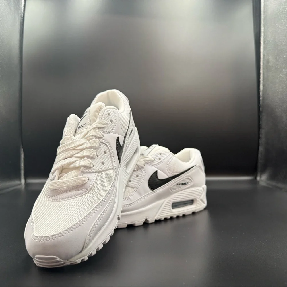 Nike Air Max 90 White Sneakers with Black Swoosh - Picture 2 of 5